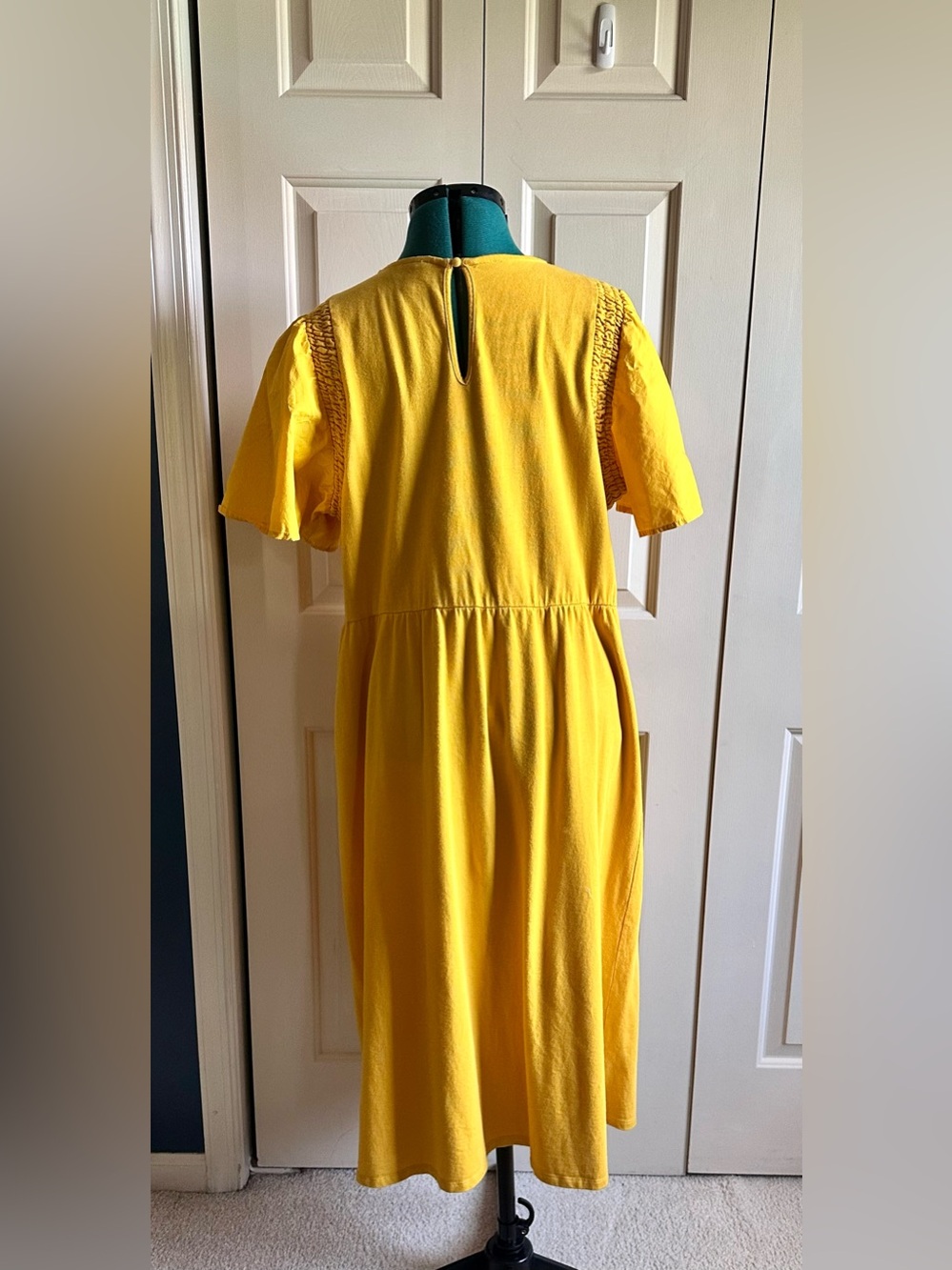 100% Cotton Yellow Puff Sleeve Midi Dress - XXL - Picture 4 of 7